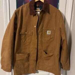 Carhartt Mens Chore Coat Jacket Brown Blanket Lined Corduroy Collar Size 40